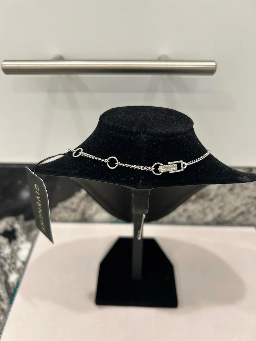 Givenchy Silver Necklace with Light Blue Crystals